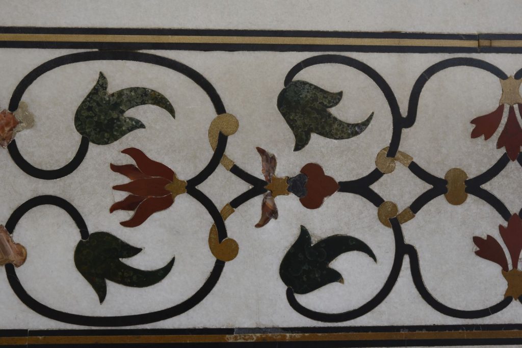 The marble walls around the entry to the Taj Mahal and its interior have patterns set into the marble with inlaid semi-precious stones. (Richard McGuire photo)
