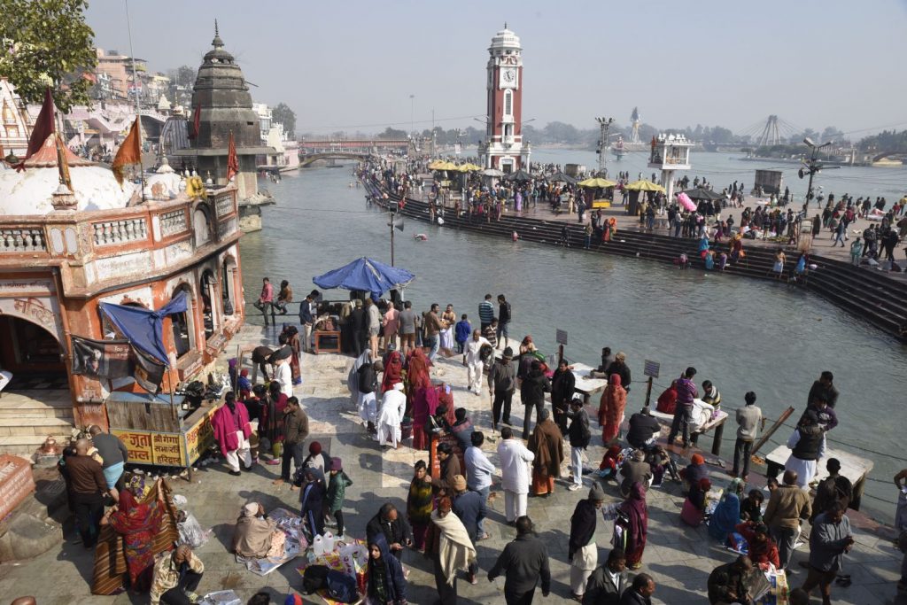 Hindus come from many parts of India to bathe in the River Ganges at Har-ki-Pairi in Haridwar. The water from the Himalayas is cold in January and the crowds are thinner because it's not the pilgrim season. (Richard McGuire photo)