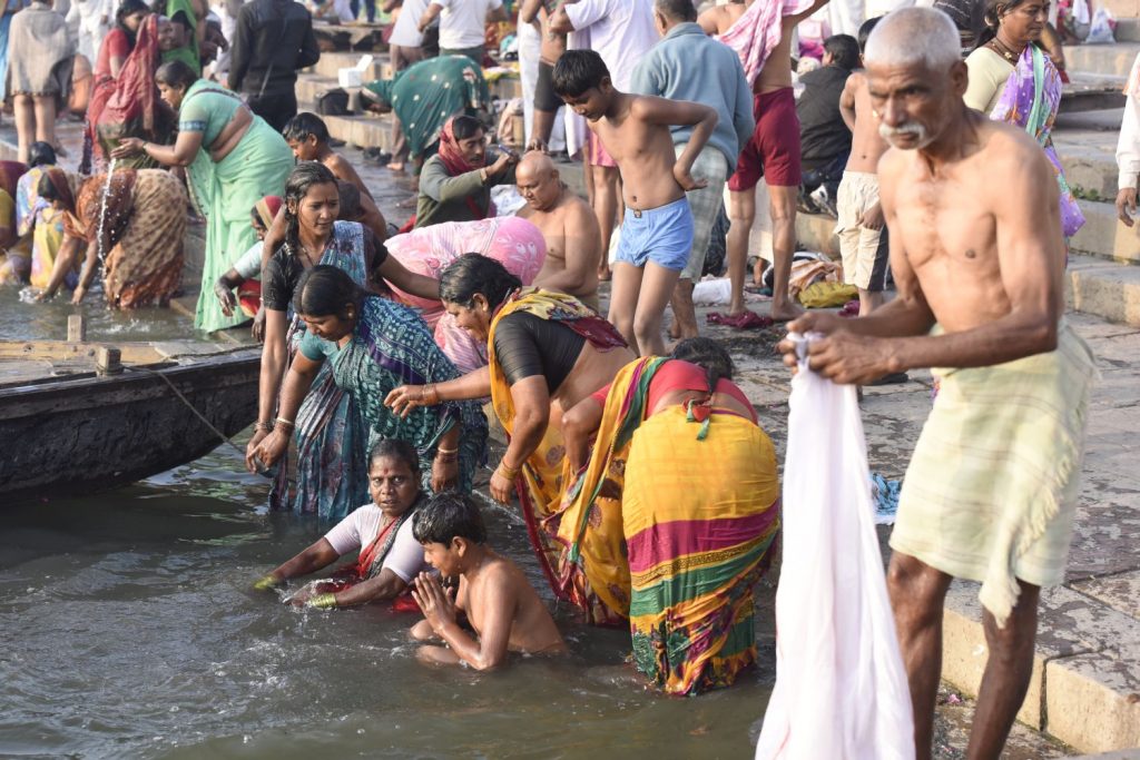 Hindus come from all over India to bathe in the Ganges River from the ghats at Varanasi. (Richard McGuire photo)
