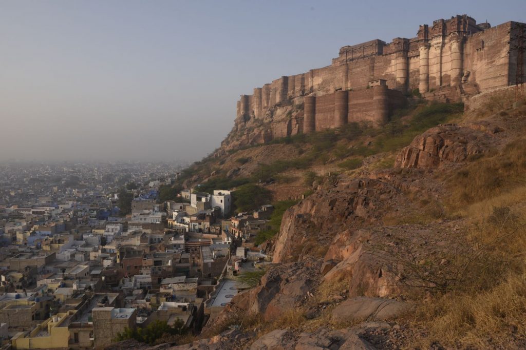 I got up early and took an auto rickshaw up the hill to catch the morning light on the fortress at Jodhpur. My driver helped me find a point we could climb to for this view. (Richard McGuire photo)