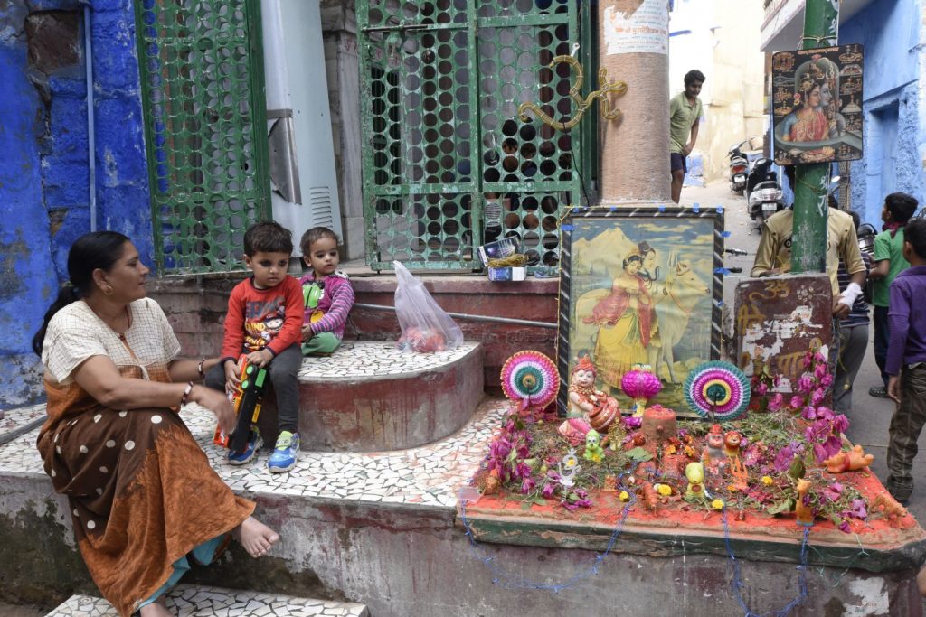 People in the Blue City at Jodhpur were putting decorative displays outside their houses, like this one. (Richard McGuire photo)