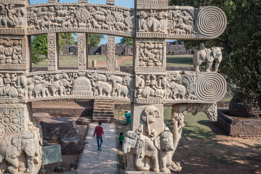 This shows a portion of the eastern gateway from Stupa 1 at Sanchi. (© Richard McGuire photo)