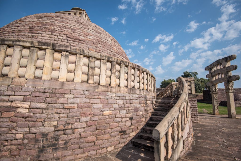 Stupa 3 at Sanchi is smaller than Stupa 1 and its gateway stands apart from the stupa itself. (© Richard McGuire photo)
