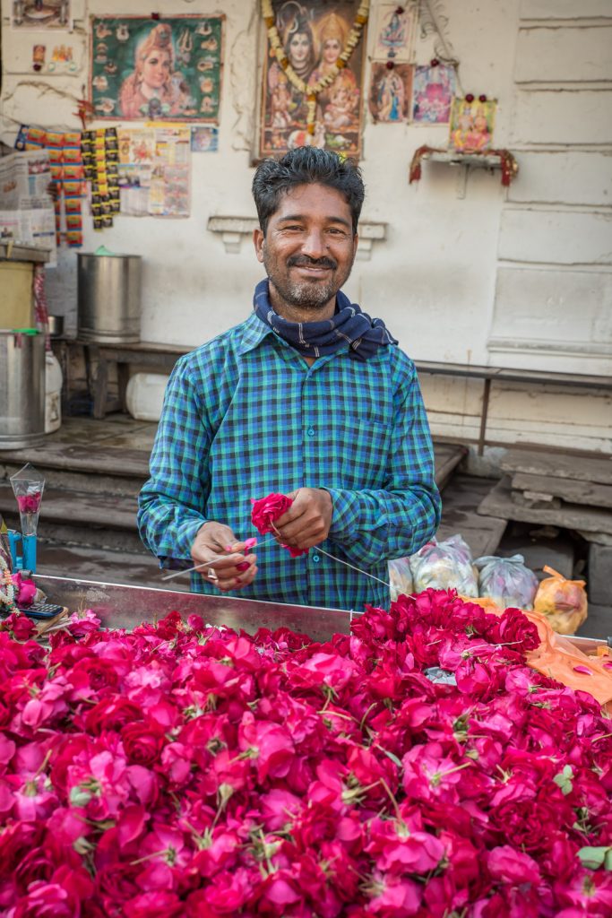 This man was selling roses near a Hindu temple in Ujjain. After I took his picture, he gave me a rose, insisting it was a gift. (© Richard McGuire photo)