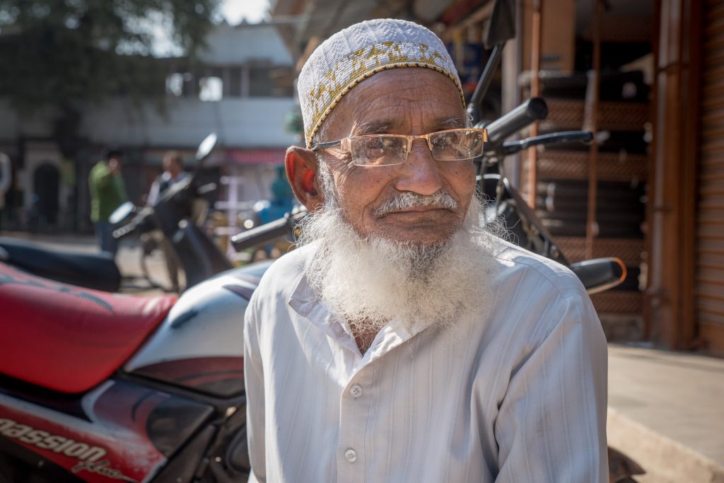 By his dress and beard, it is clear that this man I met in one of the markets in Ujjain is a Muslim. Although Ujjain is a Hindu holy city, there seemed to be a number of Muslims as well and there were no obvious signs of tensions between the communities. (© Richard McGuire photo)