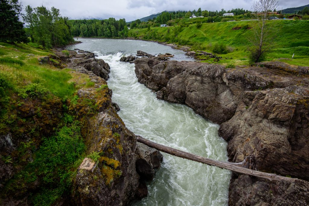 The Bulkley River rages through a narrow canyon in the rocks at Moricetown, B.C. (Richard McGuire photo)