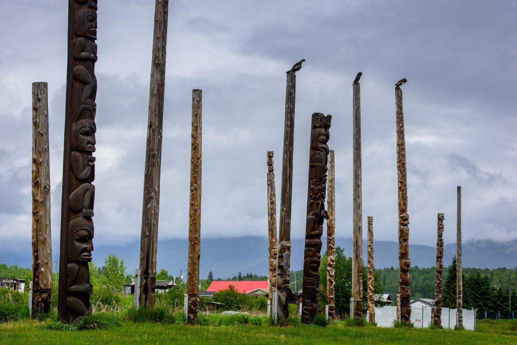 The First Nations community of Kispiox north of Hazelton, B.C. has a group of quite old totem poles. Many have had to be reinforced to keep them standing. (Richard McGuire photo)