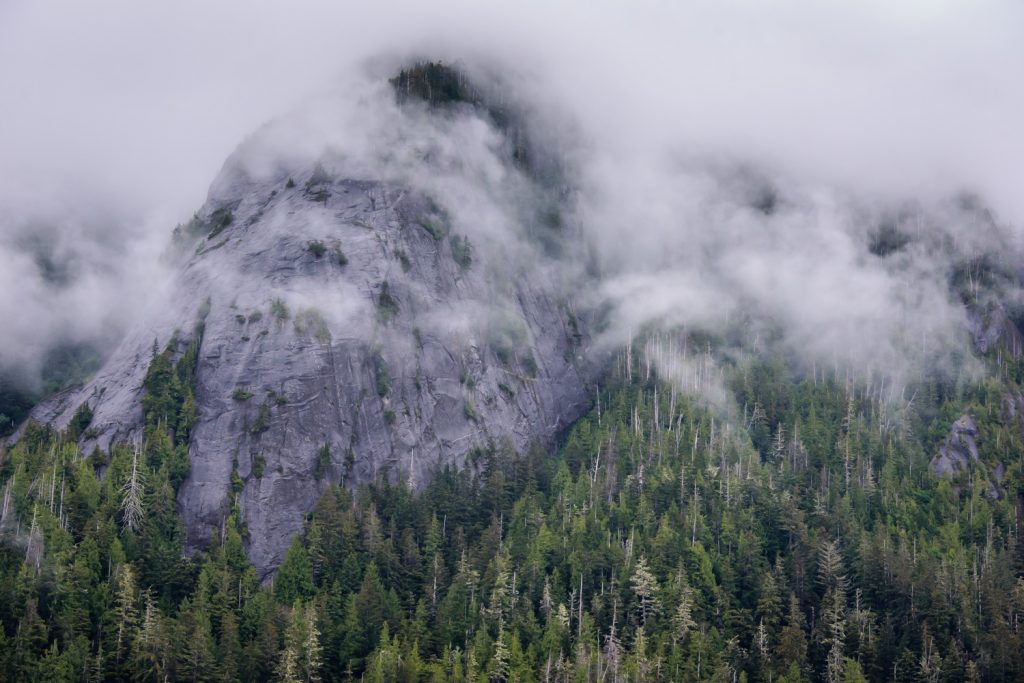 Clouds hang over the mountains that line the inlet approaching Khutzeymateen Grizzly Bear Sanctuary. There's a reason they call this the Great Bear Rain Forest. (Richard McGuire photo)