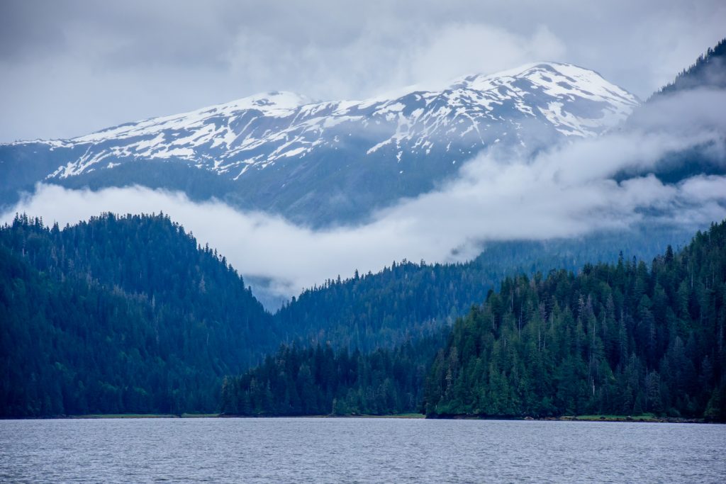 Clouds hang over the mountains that line the inlet approaching Khutzeymateen Grizzly Bear Sanctuary. There's a reason they call this the Great Bear Rain Forest. (Richard McGuire photo)