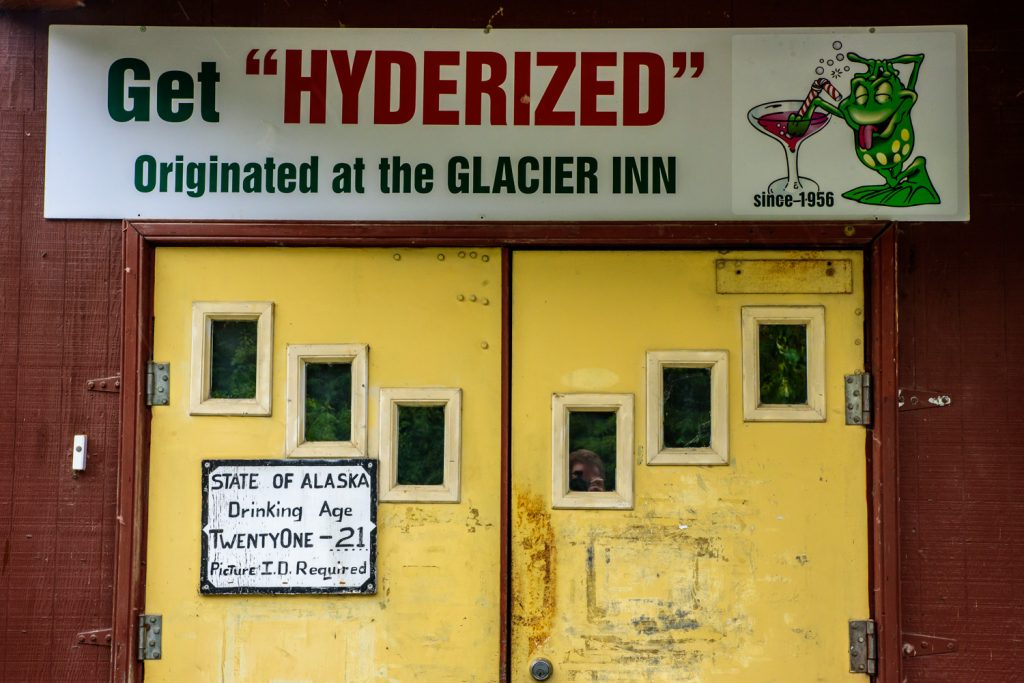 The tradition in Hyder is to "get Hyderized" by gulping back a shot of 190 proof grain alcohol. For that you receive a card attesting to your accomplishment. I gave this tradition a pass, in part because I was driving. (Richard McGuire photo)