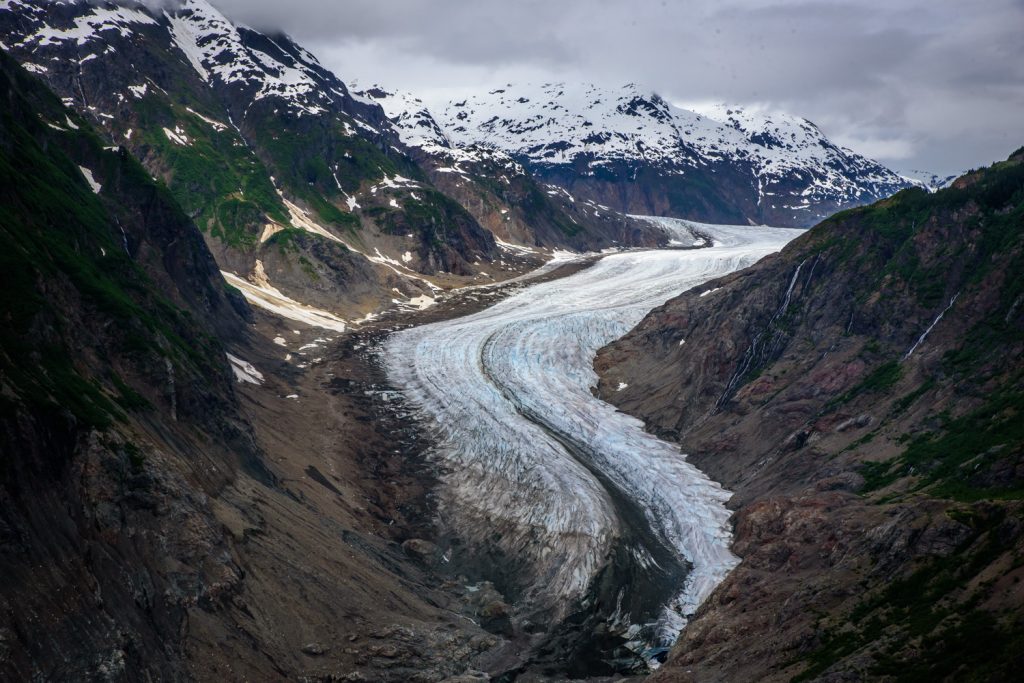 Salmon Glacier snakes down a valley in B.C. just north of Hyder, Alaska. You drive up to about 1,000 metres in elevation, and there was still a considerable amount of snow at the roadside, although it was quickly melting. (Richard McGuire photo)