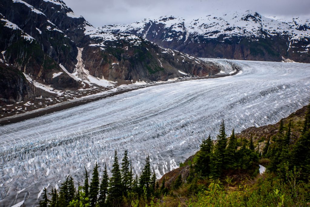 Salmon Glacier snakes down a valley in B.C. just north of Hyder, Alaska. You drive up to about 1,000 metres in elevation, and there was still a considerable amount of snow at the roadside, although it was quickly melting. (Richard McGuire photo)
