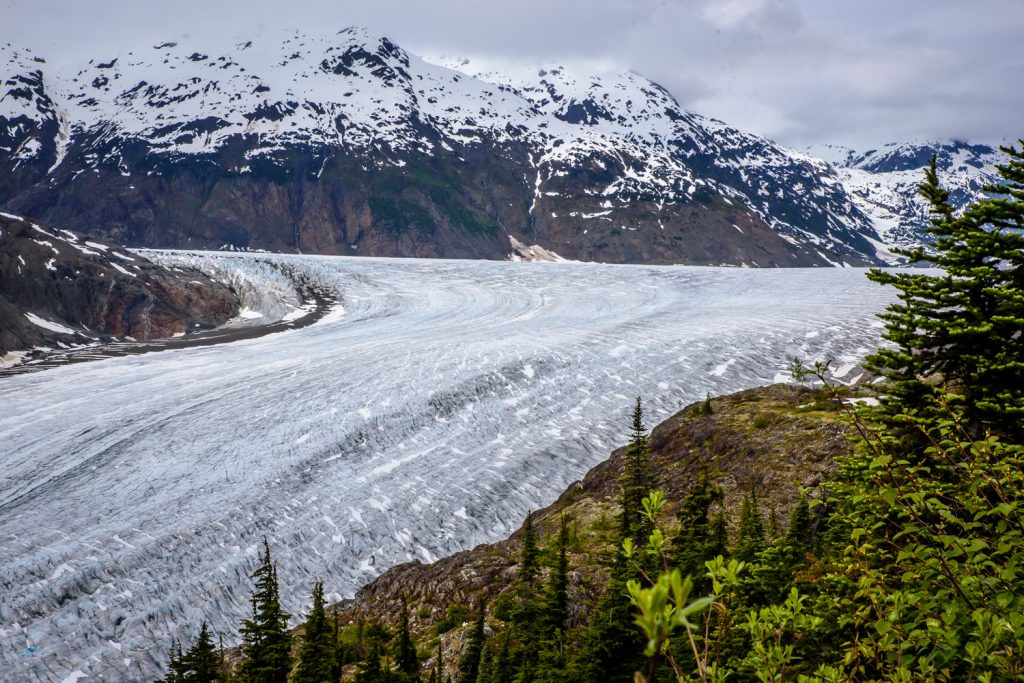 Salmon Glacier snakes down a valley in B.C. just north of Hyder, Alaska. You drive up to about 1,000 metres in elevation, and there was still a considerable amount of snow at the roadside, although it was quickly melting. (Richard McGuire photo)