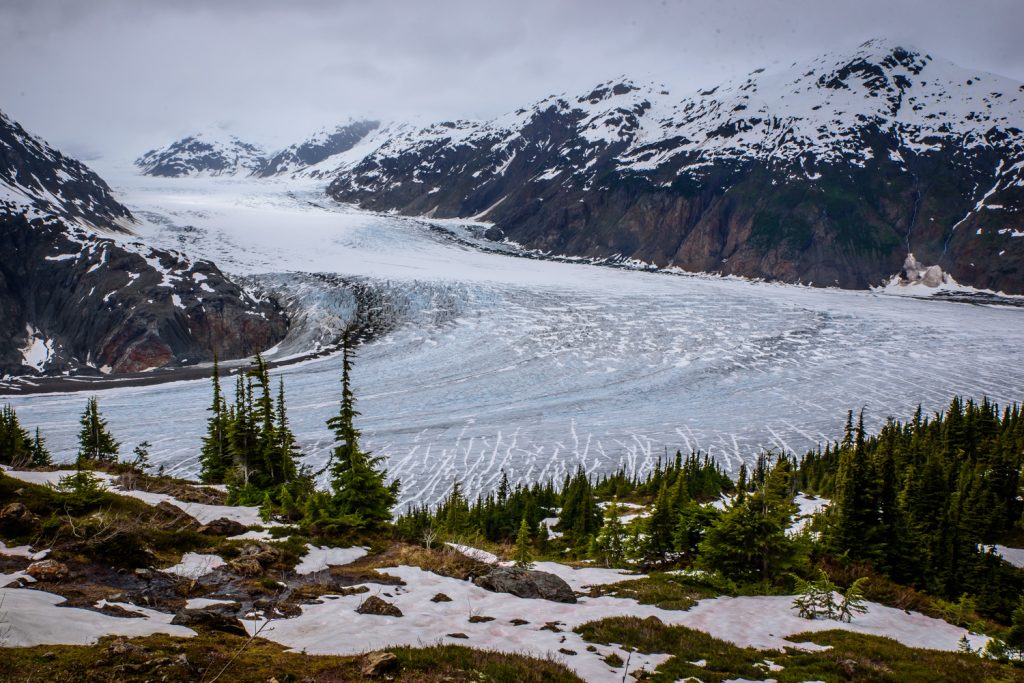 Salmon Glacier snakes down a valley in B.C. just north of Hyder, Alaska. You drive up to about 1,000 metres in elevation, and there was still a considerable amount of snow at the roadside, although it was quickly melting. (Richard McGuire photo)