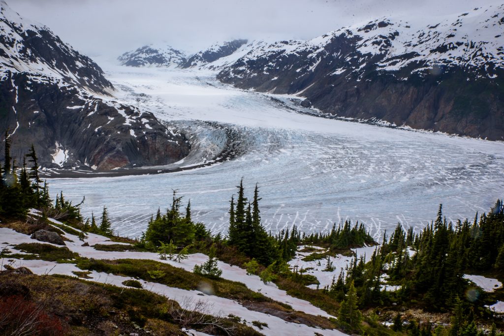 Salmon Glacier snakes down a valley in B.C. just north of Hyder, Alaska. You drive up to about 1,000 metres in elevation, and there was still a considerable amount of snow at the roadside, although it was quickly melting. (Richard McGuire photo)