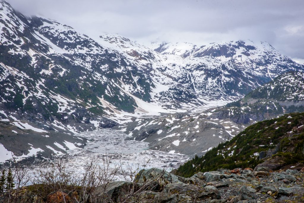 Salmon Glacier snakes down a valley in B.C. just north of Hyder, Alaska. You drive up to about 1,000 metres in elevation, and there was still a considerable amount of snow at the roadside, although it was quickly melting. (Richard McGuire photo)
