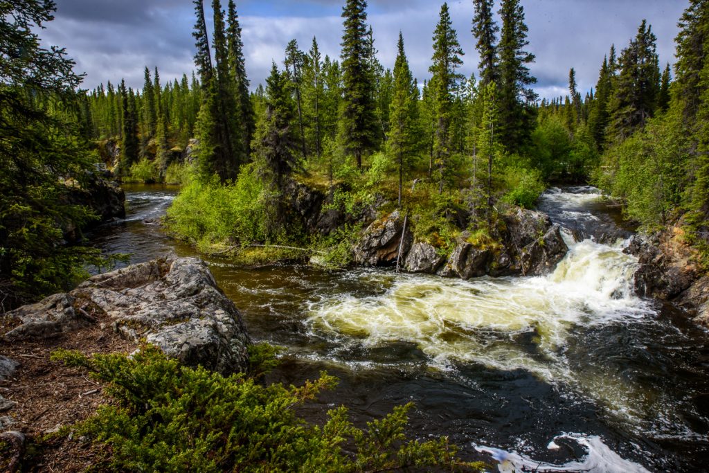 A short walk to this waterfall at Rancheria Falls off the Alaska Highway provided a break from driving. (Richard McGuire photo)