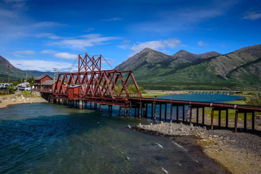 This narrow gauge railway runs from Skagway, Alaska to Carcross, Yukon. This is the bridge at Carcross. (Richard McGuire photo)