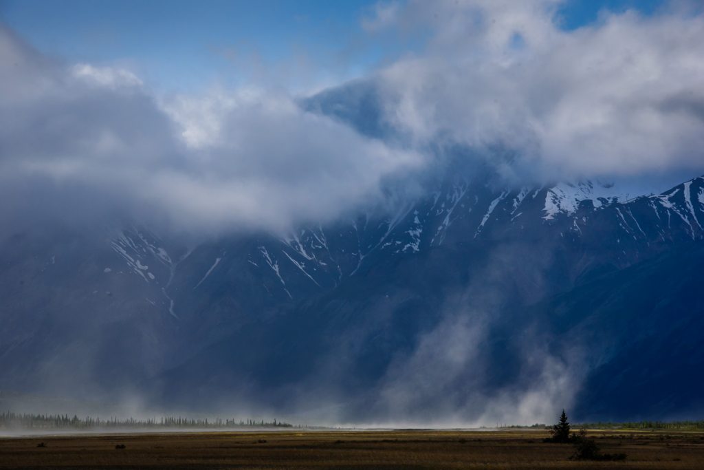 It was a rainy day when I drove to Haines Junction. That evening I went for a drive up to Destruction Bay on Kluane Lake, skirting Kluane National Park. The sun gradually emerged from the clouds, creating some dramatic weather. (Richard McGuire photo)