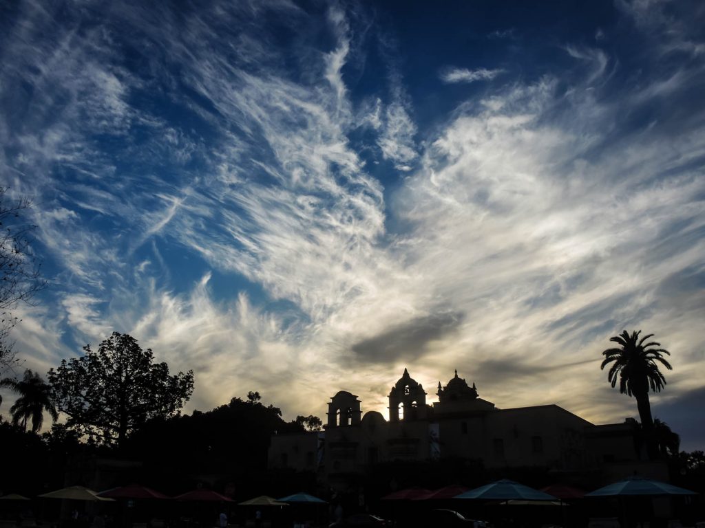 The light was fading as I stepped out of the Museum of Photographic Art in San Diego's Balboa Park, but the sky was dramatic. (Richard McGuire photo)