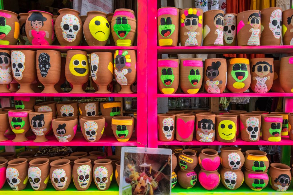 Skulls aren't the only image on these cups, but they appear to be popular nonetheless. Near El Pipila statue, Guanajuato. (Richard McGuire Photo)
