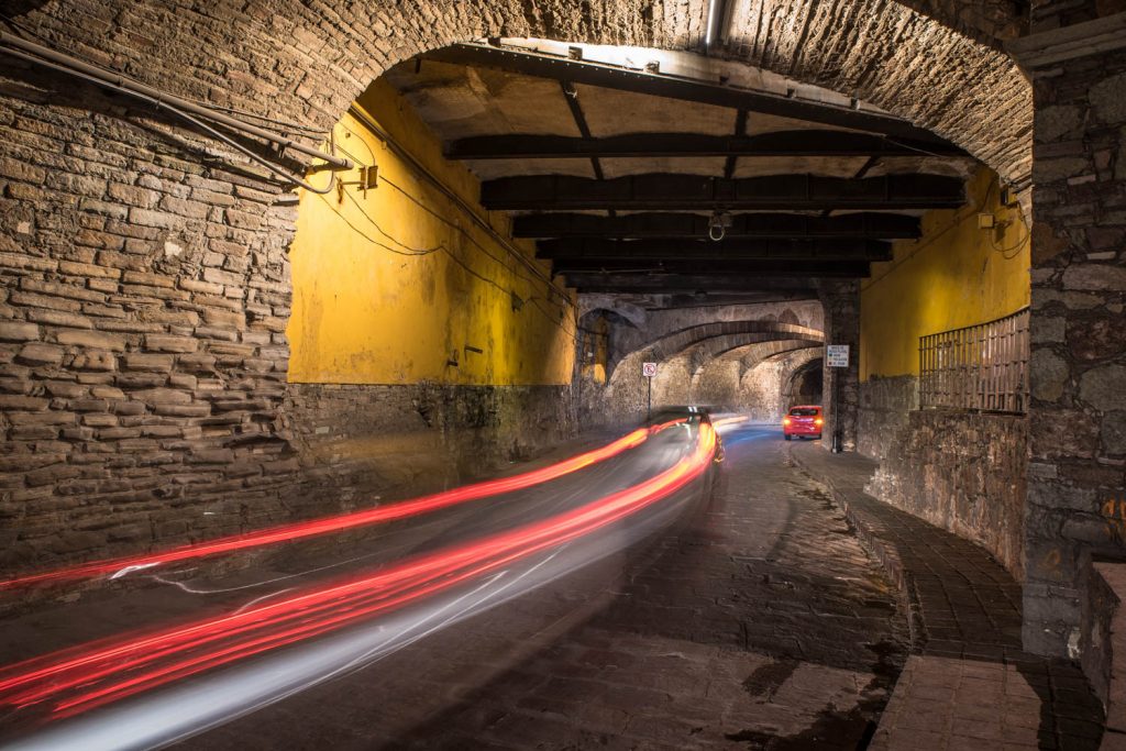 Traffic runs through a tunnel under the historic centre of Guanajuato. Some tunnels follow an old river bed. (Richard McGuire Photo)