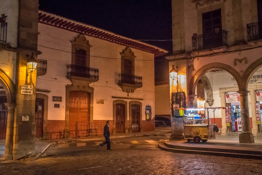 A man crosses one of the streets leading into Patzcuaro's Plaza Grande. (Richard McGuire Photo)