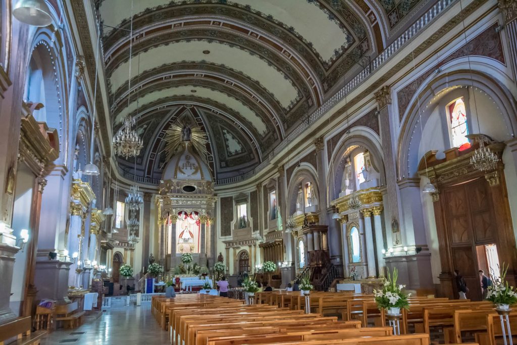 The Basilica de Nuestra Senora de la Salud was originally intended by Bishop Vasco de Quiroga to be a grand cathedral. It wasn't finished however until the 19th century and is much smaller than Quiroga imagined. His remains are buried in a mausoleum to the left of the main entrance. (Richard McGuire PHoto)