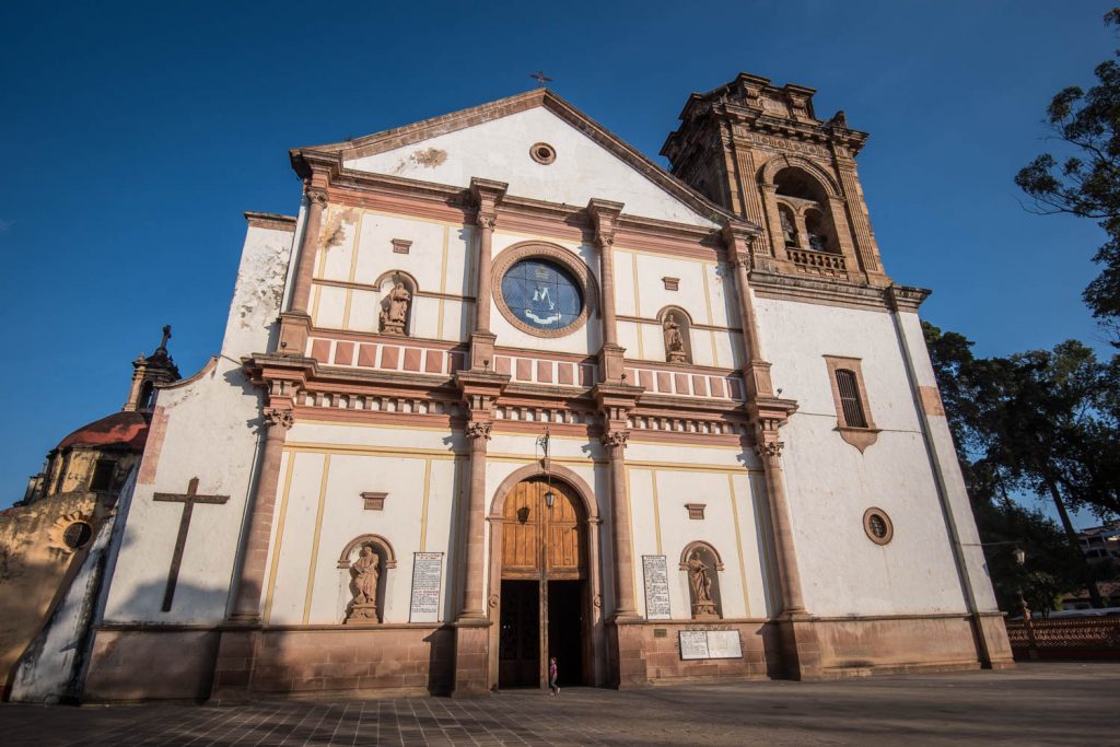 The Basilica de Nuestra Senora de la Salud was originally intended by Bishop Vasco de Quiroga to be a grand cathedral. It wasn't finished however until the 19th century and is much smaller than Quiroga imagined. His remains are buried in a mausoleum to the left of the main entrance. (Richard McGuire PHoto)
